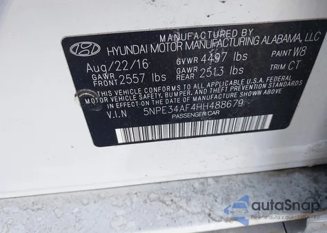 2017 Hyundai Sonata Sport z USA, uszkodzony, nr VIN 5NPE34AF4HH488679